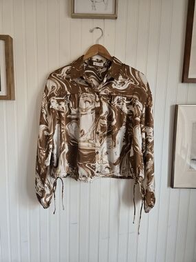 Blu Pepper Brown & White Retro Disco Marble-Print Button Shirt